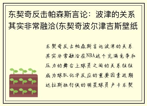 东契奇反击帕森斯言论：波津的关系其实非常融洽(东契奇波尔津吉斯壁纸)